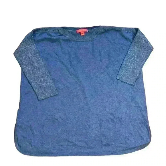 Lilly Pulitzer Cabo Metallic Knit Top Size Small Oversized Blue Metalic Casual - Picture 2 of 7